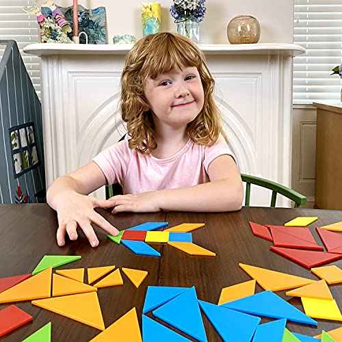 Kids First Math: Tangram Shapes Math Kit w/Activity Cards | 105 Colorful Plastic Geometric Shapes | Explore Geometry, Shapes, Matching | Visual Hands-on Math for At-Home or Classroom Learning, Ages 4+