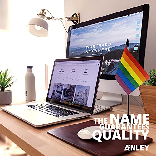 Anley Rainbow Deluxe Desk Flag Set - 6x4 Inch LGBTQ Flag with Solid Pole & Black Base