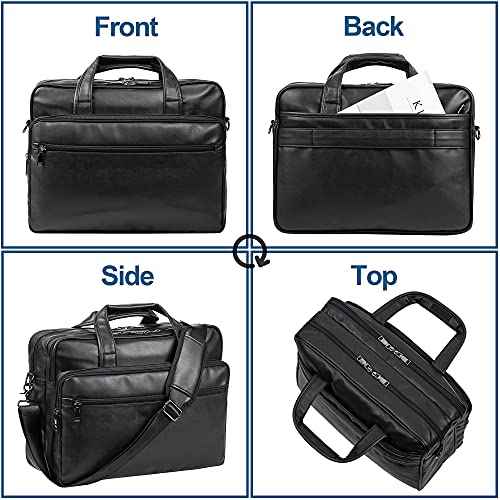 seyfocnia Leather Laptop Bag, Men's 15.6 Inche 17.3 Inche Messenger Briefcase Business Satchel Computer Handbag Shoulder Bag