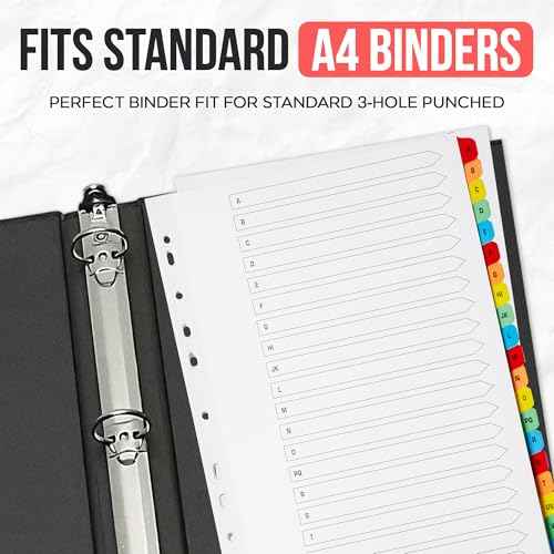 [5 Pack] A-Z Binder Dividers with Tabs A4 | Alphabet Dividers for 3 Ring Binder | Perfect for Organizing Pages in 3 Ring Binder Dividers with tabs, Each Set Includes Tab Dividers | The Paper Shop