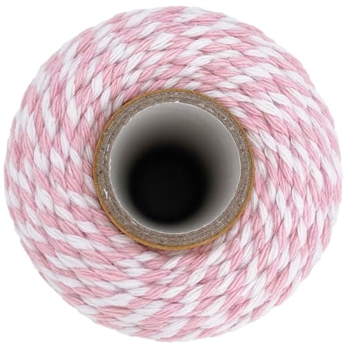 Leecogo Cotton Twine Pink & White 2mm x 328ft – Gift Wrap String, DIY Craft, Kitchen Use