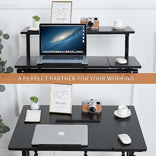 AIZ Adjustable Computer Rolling Desk Cart on Wheels Home Office Workstation, Portable Laptop Tall Table for Standing or Sitting, Black