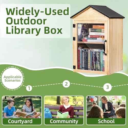 Little Library Box Outdoor, 2-Tier Little Library for Neighborhoods Community School, Weatherproof Solid Wood with Adjustable Shelf & Rust-Proof Hinges, Sharing books, Literature and Newspapers