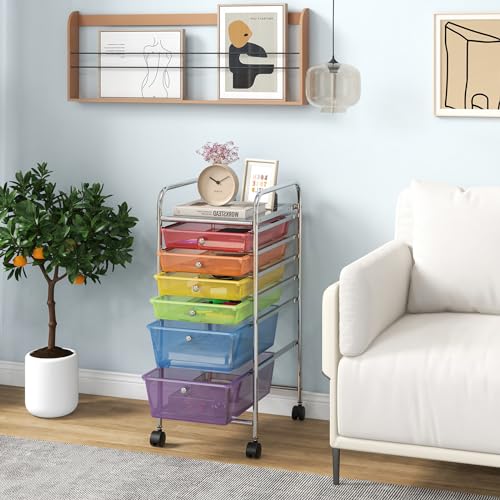 Giantex 6-Drawer Rolling Storage Cart with Multicolor Drawers, 13.5x17x30, Home Office & Scrapbooking