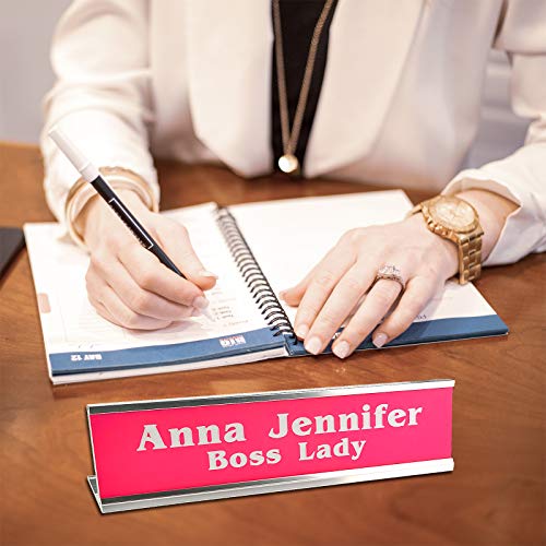 Custom Engraved Name Plate 2x8 inches with Aluminum Holder for Office Desk or Wall