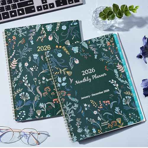 2026 Monthly Planner - 2026 Planner, Monthly Calendar 2026, Jan. 2026 - Dec. 2026, 9" x 11", 12 Month with Tabs & Pocket, Flexible Cover, Twin-Wire Binding, Thick Paper - Green
