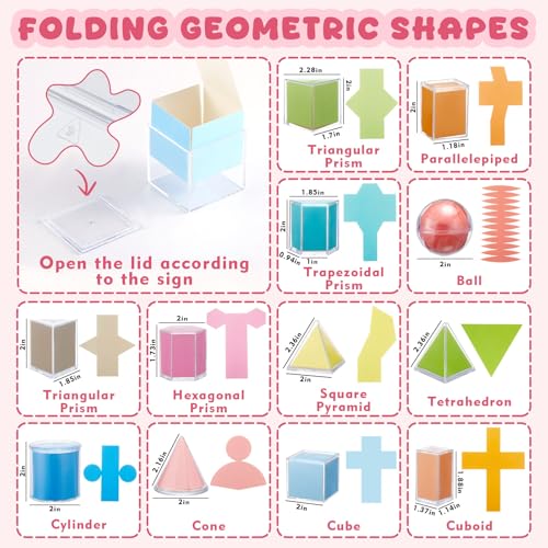 Faccito 12 Styles Geometric Solids Math Manipulatives Set for Learning - 12 Shapes & Folding Cards