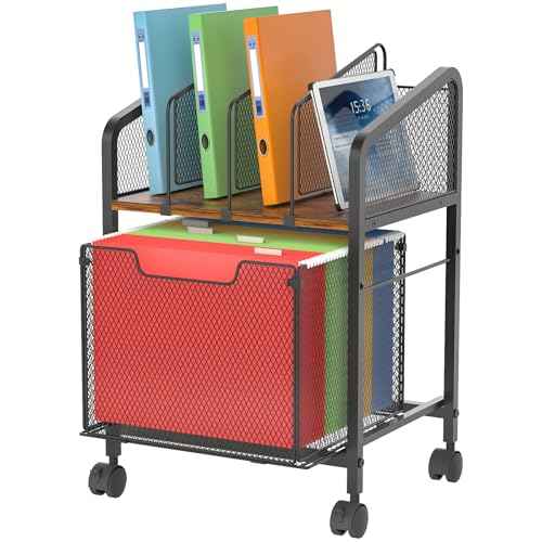 Rolling File Cabinet with Adjustable Dividers, Mobile Filing Cabinet with Storage Drawer on Lockable Wheels, Hanging File Organizer Beside Under Desk for Office, Home£¨Patent Pending£©