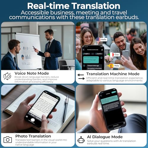 OcciAm AI Translation Earbuds Matte Black - Real-Time Language Translator, 164 Languages, No Subscription