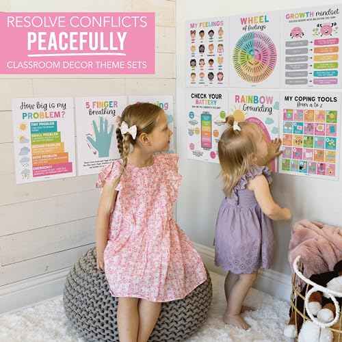 Hadley Designs 9 Calming Corner Posters For Classroom Must Haves For Teachers - 11x14 Calm Down Corner Supplies, Feelings Chart For Kids Ages 4-8, Feelings Wheel Poster, Pastel Classroom Decor