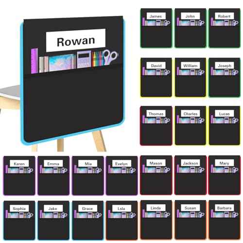 24 Pcs Chair Pockets for Classrooms, 15 X 17 Inch Seat Sacks for Classroom Chairs K-2 with Name Tag for Organizing Classroom Supplies Fits Students School Office College