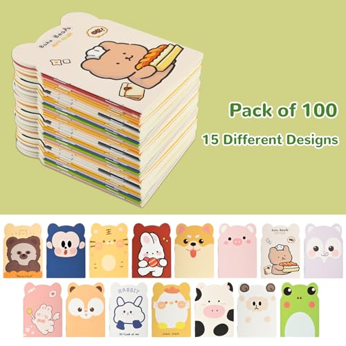 100 Packs Mini Notebooks for School Mini Cute Animal Notebooks Mini Notebooks Bulk for Christmas Day Office Classroom prizes College Ruled Pages(Cartoon Animals)