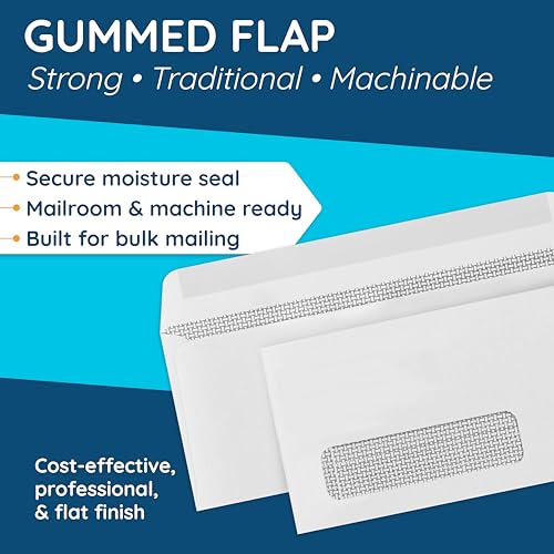Blue Summit Supplies #10 Left Window Security Envelopes 500 Pack Gummed Tint