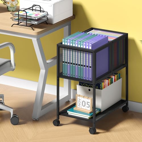 Sbanmao Black Rolling File Cart with Wheels | 14.56"D x 23.62"W x 26.78"H Mobile File Cabinet for Home Office