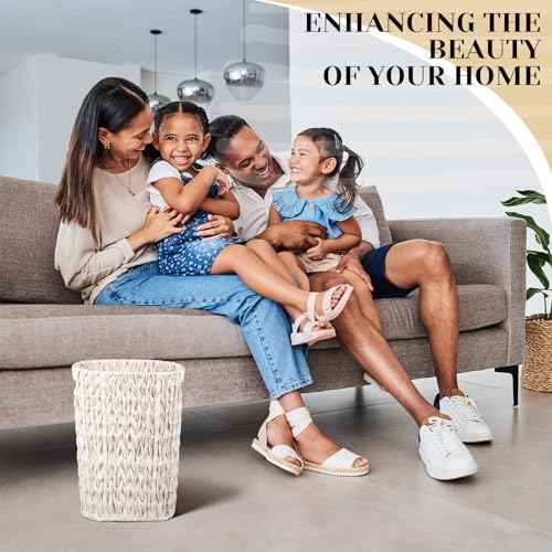 2 Pcs Wicker Trash Can 5 Gallon Waste Basket Bathroom Garbage Can White Narrow Waterproof Wicker Trash Basket for Bedroom Office Bathroom