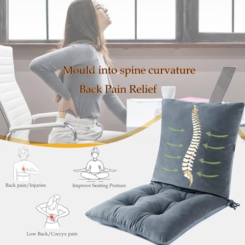 ALIBO Extra Large Recliner Low Back Lumbar Support Pillow and Tufted Seat Cushion Set with Adjustable Straps,Wood Rocking Chair/Egg Chair Swing Nonslip Highback Backrest with Ties