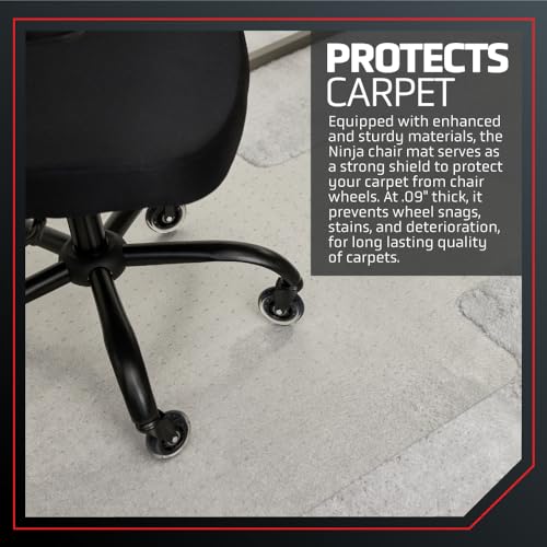 NINJA Easy Glide Office Chair Mat for Carpet Floors, Strong Slip Resistant Under Desk Floor Protector, Stay in Place Plastic Computer Mats for Rolling Work and Gaming Chairs, 29x47 Inch, Clear Lip