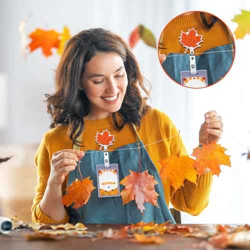 PerKoop 36 Pcs Thanksgiving Badge Reels Bulk Retractable Holiday Nurses Badge Holder Seasonal Felt Name ID Nurse Holder with Alligator Clip Fall Thanksgiving Gifts for Teacher Doctor Worker Office