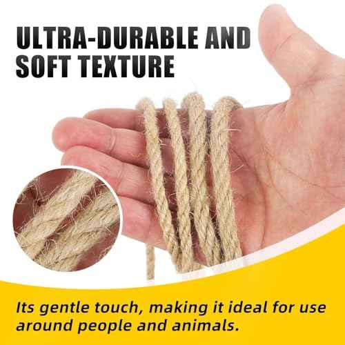 Natural Jute Twine, 8MM x 50FT Jute Rope Roll, Heavy Duty Thick Twine for Cat Scratching Post, Bundling, Gardening and DIY Crafts