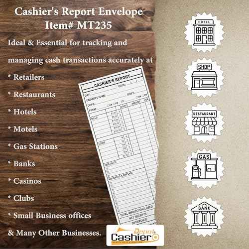 500 Cashier Depot - Cashier¡¯s Report Envelopes MT235 ? 4 1/2" x 10 3/8", White 24lb Paper, Cash Deposit Report, Money Envelopes for Retail, Restaurants, Hotels, Small Business (500 Envelopes)