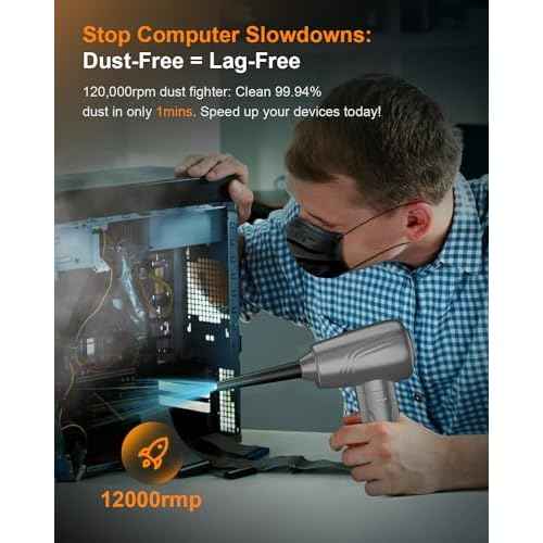 BNKKY 11-in-1 Compressed Air Duster, 3-Gear Adjustable 120000 RPM Electric Air Duster with LED Light, Reusable no Canned Keyboard Cleaner for Office, 9000mAh Cordless Air Duster for Computer/Car