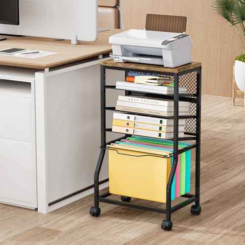 Rolling File Cart,Under Desk Organizer on Lockable Wheels and Mesh Sliding Trays Multi-Functional Rolling Clutter Cart for Office, Home, School (Black, 5 Tier)