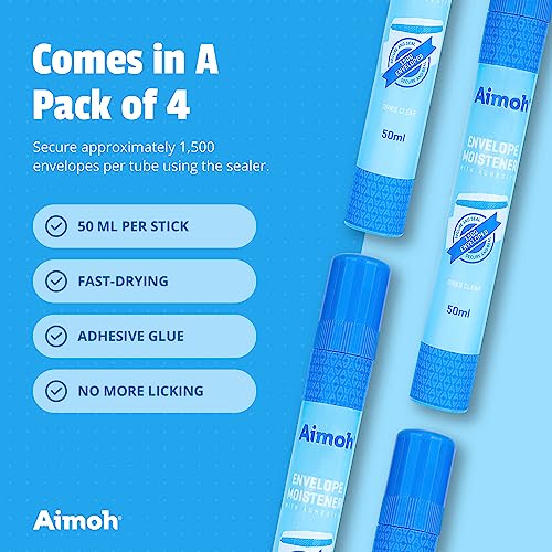Aimoh 4-Pack Envelope Moistener & Sealer - Fast-Drying Adhesive for Letters & Crafts