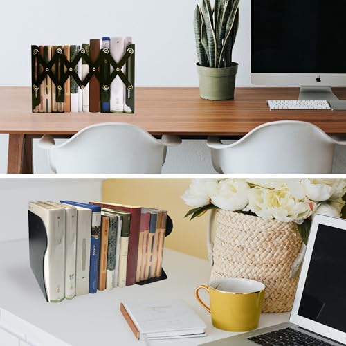 Yuetshuni Black Adjustable Metal Bookends for Heavy Books, 19-inch