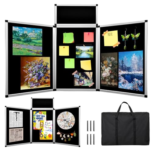 Black Double-Sided 3+1 Panel Trifold Display Board for School & Events 72x35.4in
