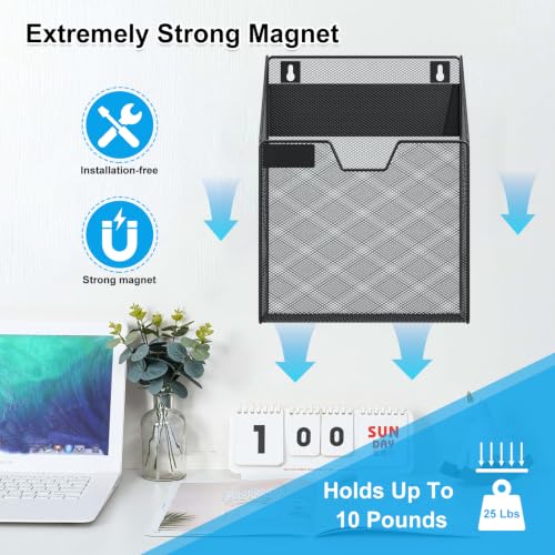 Black 1-Tier Magnetic File Holder Organizer No Drilling Wall Mount for Cabinets