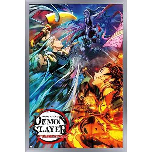 Trends International Demon Slayer - Key Visual 2 Wall Poster, 14.725" x 22.375", Silver Framed Version