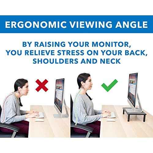 Mount-It! Metal Monitor Riser 2-Pack | Height Adjustable Computer Display and Laptop Stand for Desktop | Fits Up to 32" Screens, 44 Lbs Capacity, Set of Two Risers