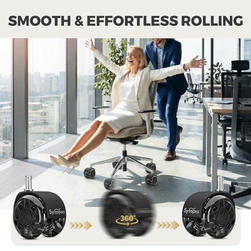 Sytopia 2.5-Inch Office Chair Wheels Replacement with 11x22mm Stem — Heavy Duty 700 lb, Universal Rollers (Black)