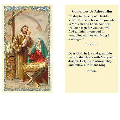 Needzo Bulk Nativity Christmas Prayer Card, Religious Holiday Catholic Blessing Cards with Holy Family, 100 Pack, 4.125 Inches