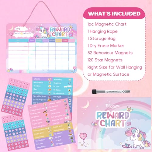 Thboxes Unicorn Reward Chart for Kids, 52 Chore & Behavior Tracker Set