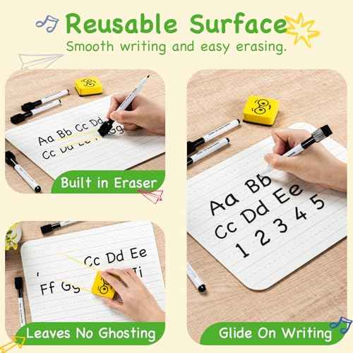 Ohuhu 25 Pack Lined/Plain Dry Erase Boards - 9"x12" Double-Sided White Board Class Set - Includes 25 Mini Whiteboards 25 Black Markers and 25 Erasers for Classroom School Office Students Teachers