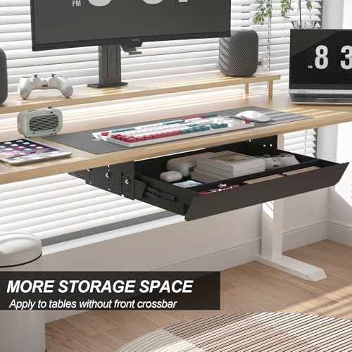 Under Desk Mounted Sliding Pull-Out Drawer Height Adjustable Apply to Tables with Front Crossbar,Adjustable Clearance Up to 3.5",Compatible with Most Stand Up Workstation