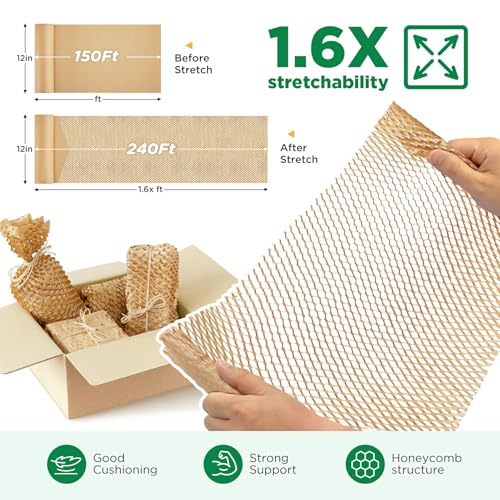 MINHAO 12in x 150ft Honeycomb Packing Paper Brown Perforated Eco-Friendly Moving Supplies