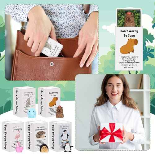 Employee Appreciation Gifts Bulk Coworkers Desk Pets Mini Thank You Gifts for Rad Tech Staff Nurse Practitioner Emotional Support Cute Resin Ornaments Card Box(25 Set,Capybara)