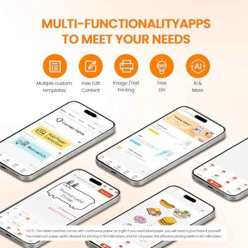 Label Maker Machine with Tape: Bluetooth Sticker Printer Supports Printing Multiple Labels, Versatile App with Fonts and Icons for Home, Kitchen, School, Office Organization, White