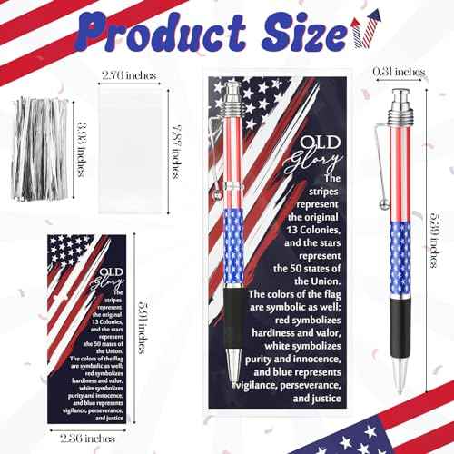 100 Sets Veterans Day Gifts Bulk American Flag Ballpoint Pens USA Patriotic Themed Black Ink Retractable Pen Stars Stripes Bookmarks Stationery Remembrance Day for Home Office Army Veterans Souvenirs