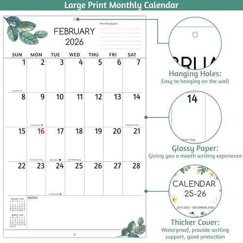 Wall Calendar 2025-2026 - Large Print Calendar, Jul 2025 - Dec 2026, 14.6 x 22.8 In (Open), 18 Monthly Calendar 2025-2026 with Big Numbers, Large Grid, Notes, Moon Phases, Great for Planning