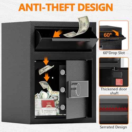 1.8 CUB Depository Drop Safe Fireproof, Front Drop Slot Lock Box with Digital Combination and Anti-Fishing, Silent Deposit Safe Box, Security Money Safe for Cash Slips Expense Business Office Home