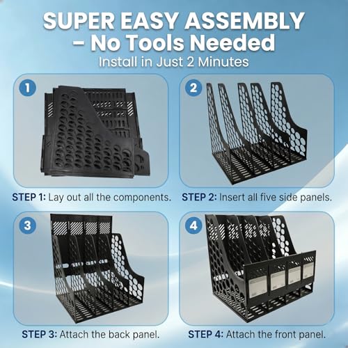 Ysenchan Black Plastic Magazine File Holder & Desk Organizer - 4 Compartments