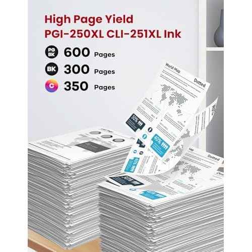 PGI-250XL CLI-251XL Ink Cartridges Replacement for Canon 250 251 PGI-250 CLI-251 XL Ink Cartridges for PIXMA MX922 MG5420 MG5520 MG5522 MG6320 MG6620 iP7220 Printer Ink 10-Pack (2PGBK/2BK/2C/2M/2Y)