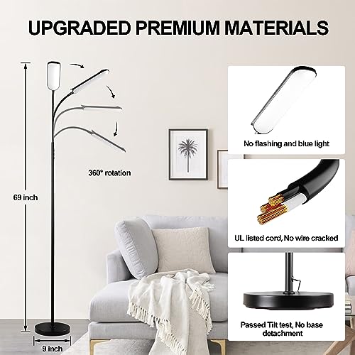 Floor Lamp 2 Pack, 18W 1800LM Bright LED Floor Lamp with 2 Remotes & Works with Smart Plug, Dimmable Timing Eye Caring Standing Reading Floor Lamps for Living Room Bedroom Office