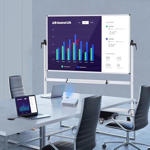 VIZ-PRO Double-Sided Mobile Projection Whiteboard 72x48 Inches with Magnetic Dry Erase & Screen
