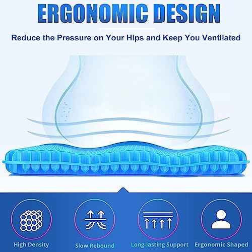 Gel Seat Cushion for Long Sitting Pressure Relief (Super Large & Thick) - Non-Slip Gel Chair Cushions for Back,Sciatica,Tailbone Pain Relief - Seat Cushion for Office Desk Chair,Car Seat,Wheelchair