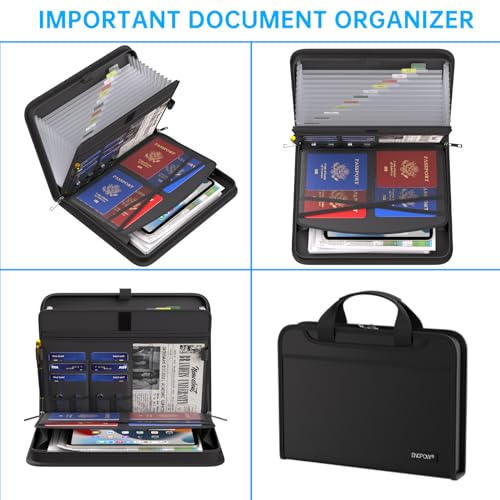 ENGPOW Fireproof Accordion File Organizer Black 14.2 x 10.4 x 2 Inches - 13 Pockets Document Storage