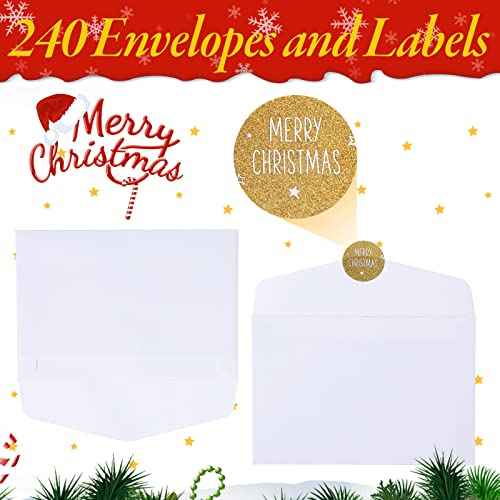 Crtiin 240 Set Christmas Cards 2025 Holiday Greeting Cards with Envelopes Stickers 6 Designs Assortment Bulk 5.9 x 3.9 Inches Merry Christmas Xmas Festive Atmosphere(Classic)